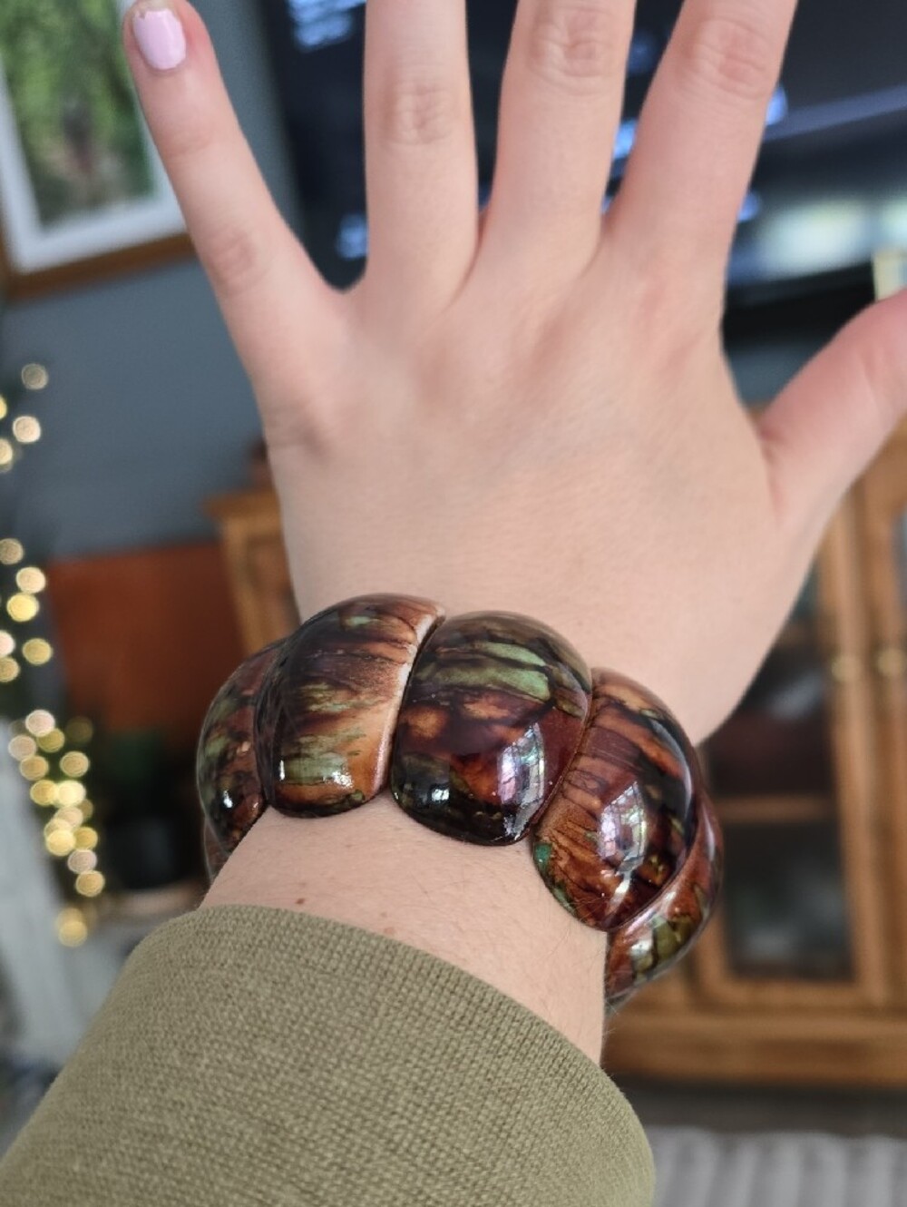 Handcrafted Brown & Green Resin Stretch Bracelet